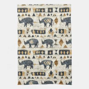 Rustic Rhino Tribal Pattern (1) Kitchen Towel