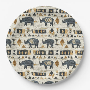 Rustic Rhino Tribal Pattern (1) Paper Plate