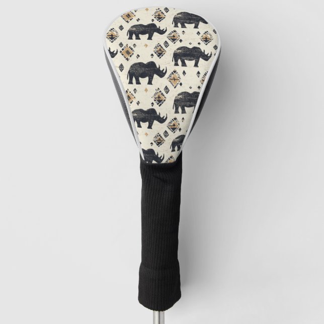 Rustic Rhino Tribal Pattern (2) Golf Head Cover (Front)