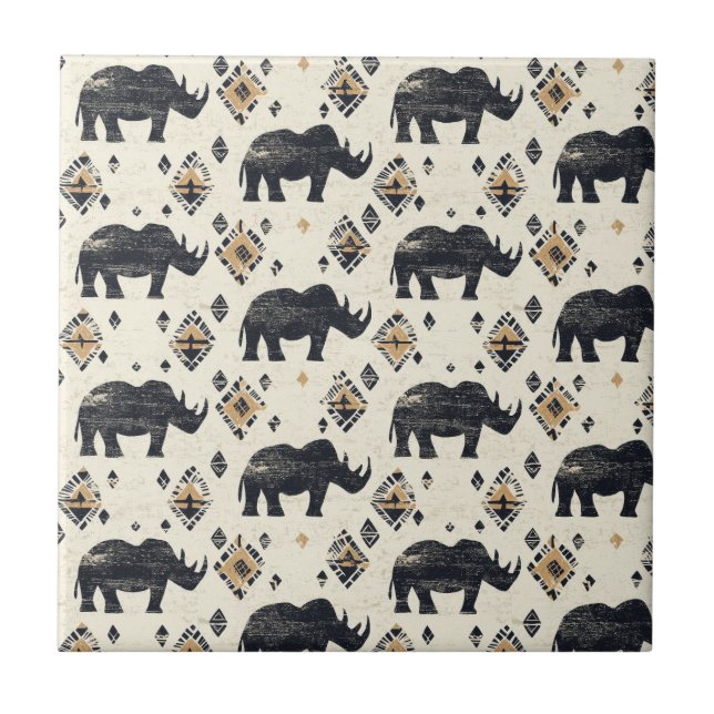 Rustic Rhino Tribal Pattern (2) Tile (Front)