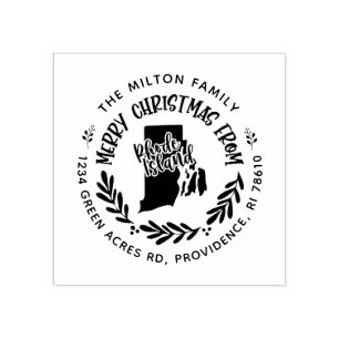 rustic rhode island merry christmas return address rubber stamp