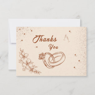 Rustic Ring and Floral Hand Drawn Bridal Shower  Thank You Card
