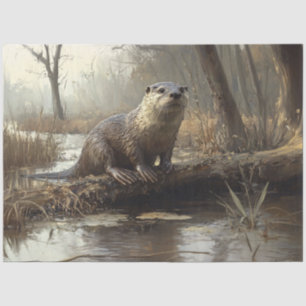 Rustic River Otter Wildlife Painting Decoupage Tissue Paper