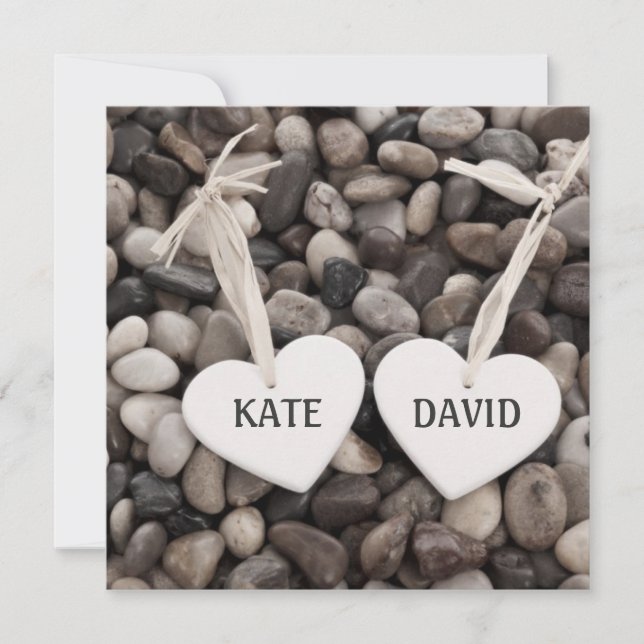 Rustic Riverside Beach Sea Side Pebbles Wedding Invitation (Front)