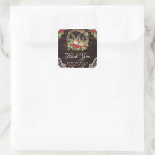 Rustic Robins & Holly Winter Wreath Wedding Square Sticker