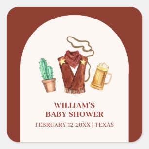 Rustic Rodeo Cowboy Cactus Beer Arch Baby Shower  Square Sticker
