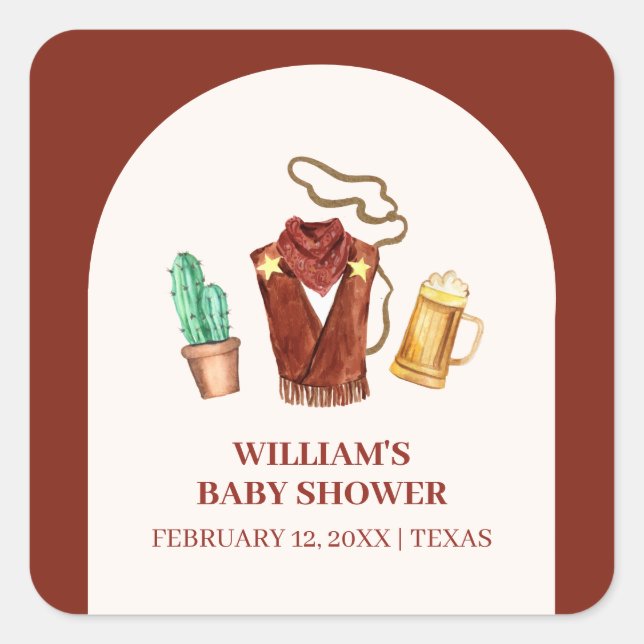 Rustic Rodeo Cowboy Cactus Beer Arch Baby Shower  Square Sticker (Front)