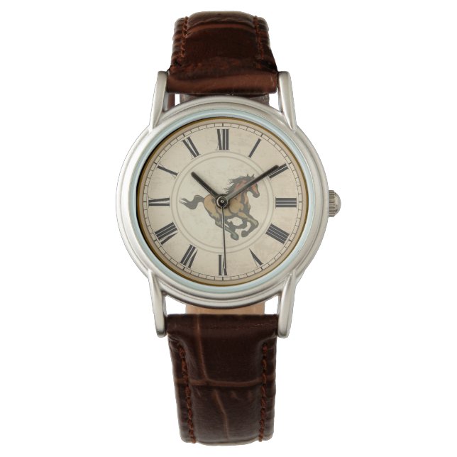 RUSTIC ROMAN NUMERALS VINTAGE HORSE WATCH (Front)