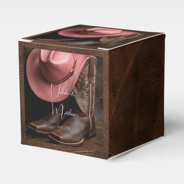 Rustic Romance: Cowboy Boots & Rose Hat Favor Box (Front Side)