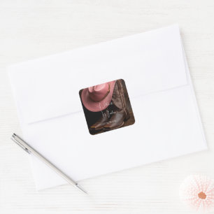 Rustic Romance: Cowboy Boots & Rose Hat Wedding Square Sticker