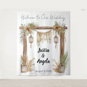 Rustic Romance Customizable Wedding Arch Backdrop Tapestry