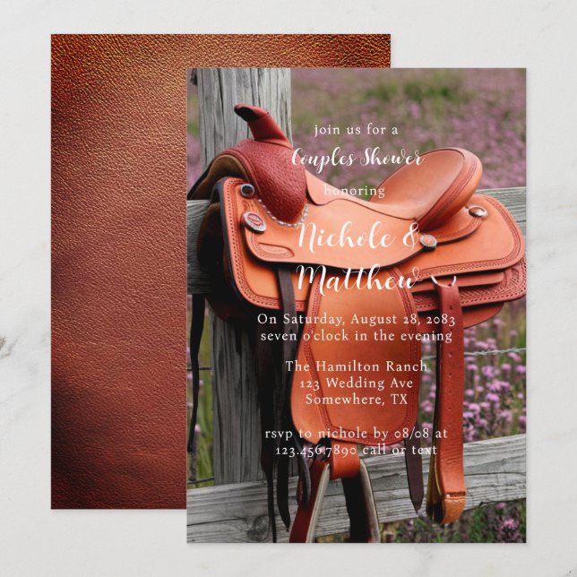 Rustic Romance: Saddle on the Fence Couples Shower Invitation (Front/Back)