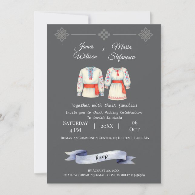 Rustic Romanian Wedding Traditional Folk Costumes  Invitation (Front)