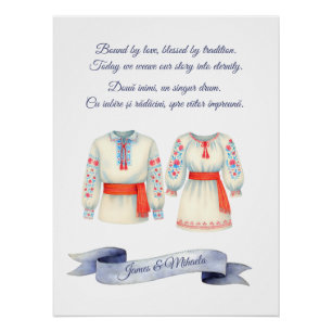 Rustic Romanian Wedding Traditional Folk Costumes Poster