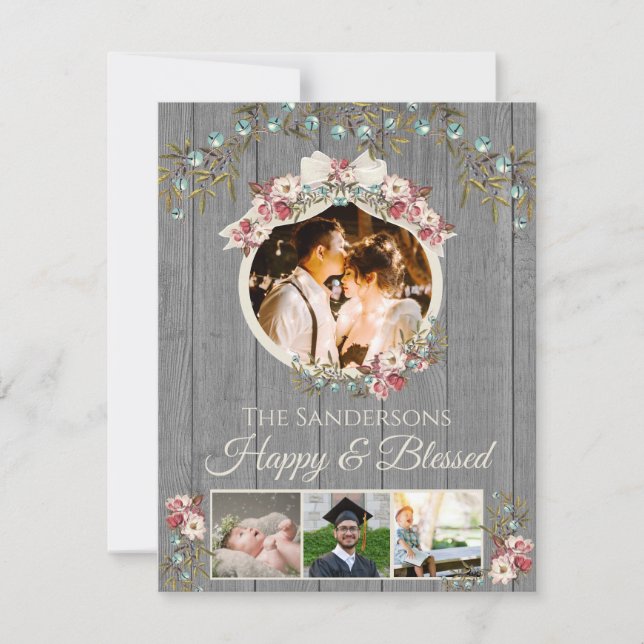 Rustic Romantic 4 Photo Holiday | Christmas Card (Front)