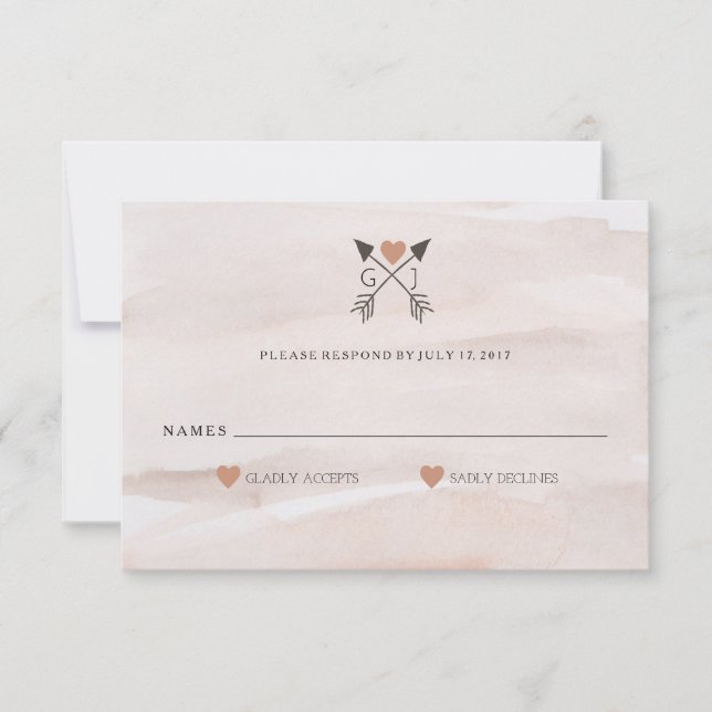 Rustic Romantic Arrow and Heart Wedding RSVP (Front)
