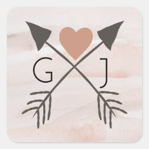 Rustic Romantic Arrow and Heart Wedding Sicker Square Sticker