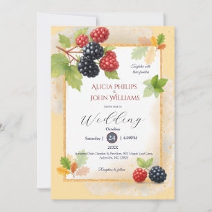 Rustic Romantic Autumn Berry Wedding Photo Back  Invitation