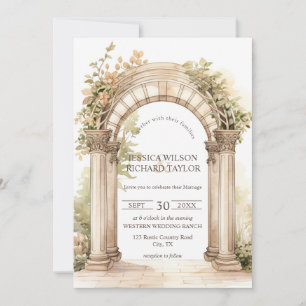 Rustic Romantic Beige Arch Ranch Farm Barn  Invitation