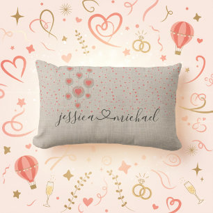 Rustic Romantic Couple Names & Heart Wedding Gift Lumbar Pillow