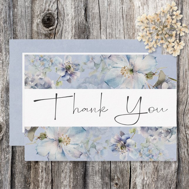 Rustic Romantic Dusty Blue & White Floral Wedding Thank You Card (Creator Uploaded)