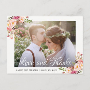Rustic Romantic Floral Wedding Photo Thank You Postcard
