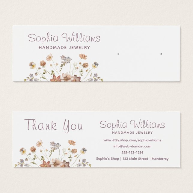 Rustic Romantic Flowers stud Earring display card (Front & Back)