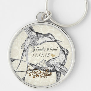 Rustic Romantic Hummingbird Kiss Love BirdWedding Keychain