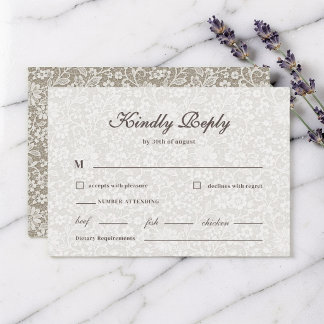 Rustic Romantic Ivory Lace Beige Wedding Reply RSVP Card