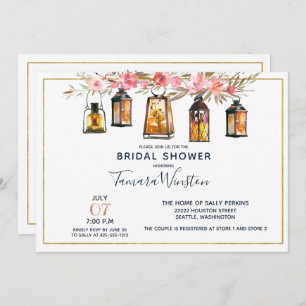 Rustic Romantic Lanterns Rose Gold Bridal Shower Invitation