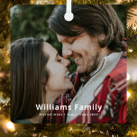 Rustic Romantic Minimal Sweet Couple Photo Metal Ornament<br><div class="desc">Capture the joy of the season with this adorable holiday photo ornament, designed to feature your family’s surname in a delightful combination of whimsical yet modern typography. The sleek and clean design is perfect for adding a personalized touch to your holiday decor. Simply upload your favourite photo to create a...</div>