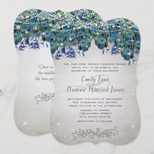 Rustic Romantic Peacock Teal Turquoise Peacock Invitation