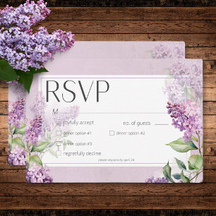 Rustic Romantic Purple & Sage Lilacs Dinner RSVP Card