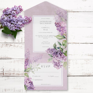 Rustic Romantic Purple & Sage Lilacs No Dinner All In One Invitation