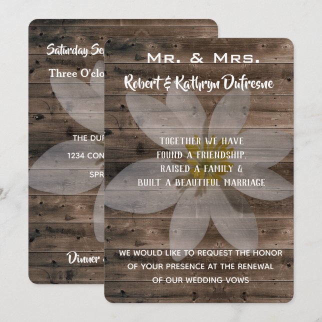 Rustic & Romantic Vow Renewal Invitation (Front/Back)