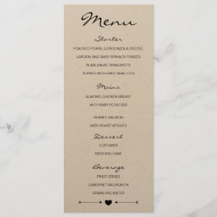 Rustic Romantic Wedding Menu with heart and arrows