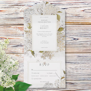 Rustic Romantic White Lilacs on White Dinner All In One Invitation