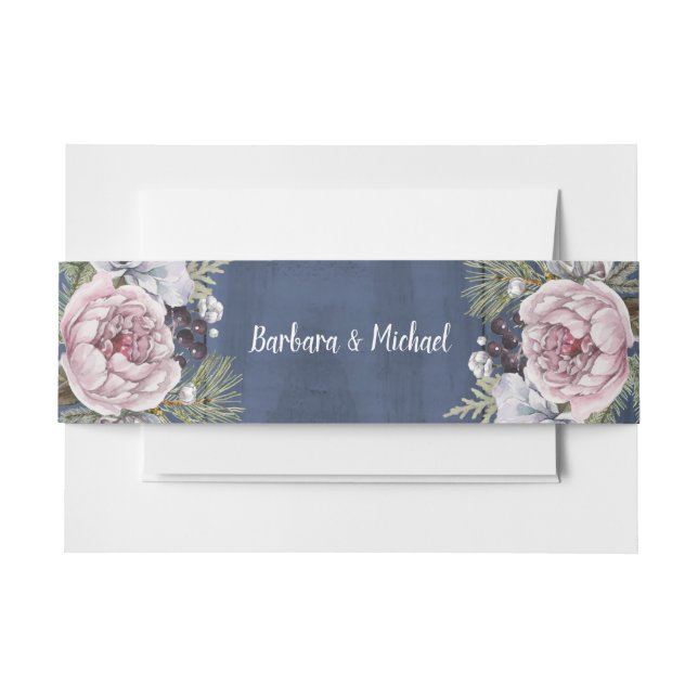 Rustic Romantic Wood Watercolor Floral   Invitation Belly Band (Front Example)