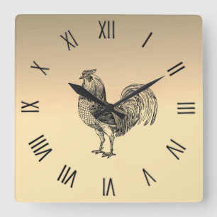 Rustic Rooster Black Numerals   Square Wall Clock