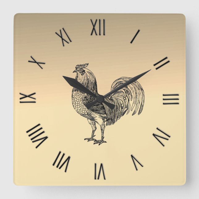 Rustic Rooster Black Numerals   Square Wall Clock (Front)
