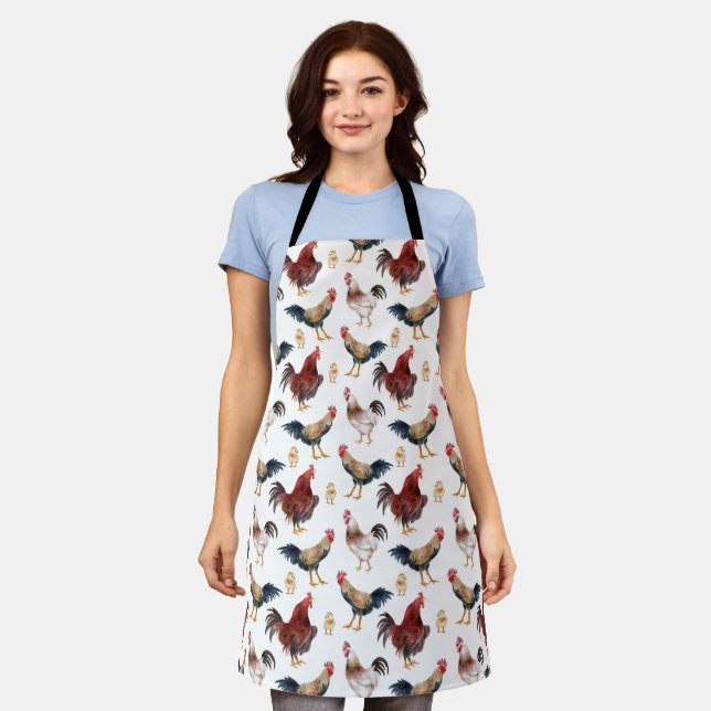 Rustic Rooster Chicken Pattern Apron (Worn)
