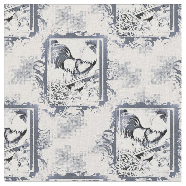 Rustic Rooster Cotton Fabric (Close Up)