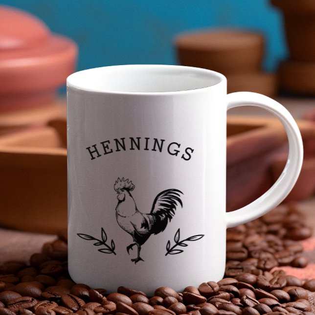 Rustic Rooster Personalized Black and White Coffee Mug (Creator Uploaded)