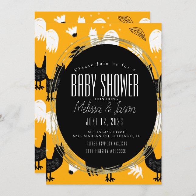 Rustic Roosters Farm Hand Drawn Pattern Invitation (Front/Back)