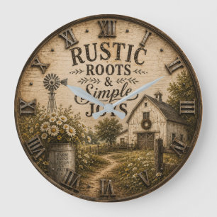 Rustic Roots & Simple Joys Vintage Farmhouse Barn Large Clock