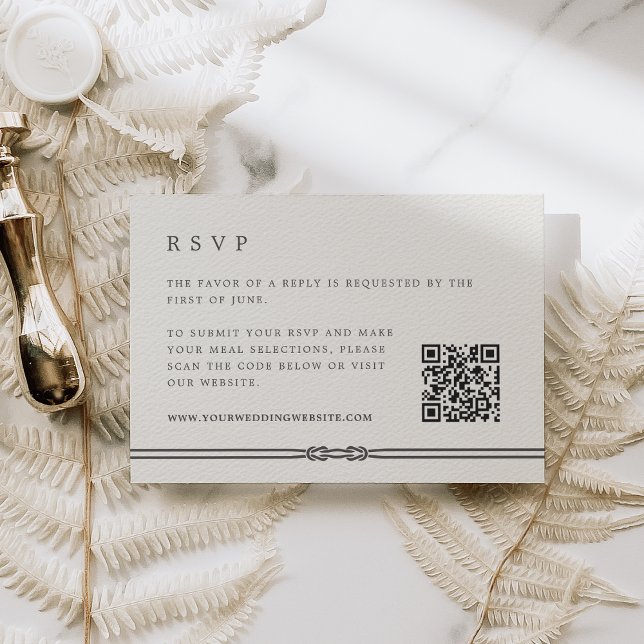 Rustic Rope Detail Ecru Wedding QR Code RSVP Card (Creator Uploaded)