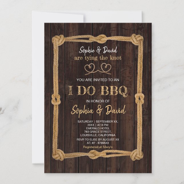 Rustic Rope We Are Tying The Knot I DO BBQ Invitation (Front)