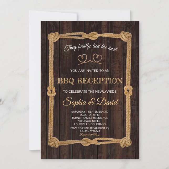 Rustic Rope We Tied The Knot BBQ Reception Invitation (Front)