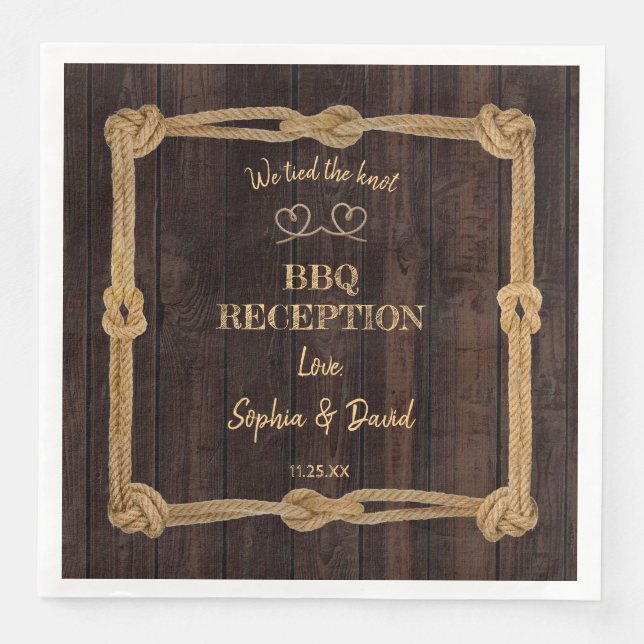 Rustic Rope We Tied The Knot BBQ Reception Napkin (Front)