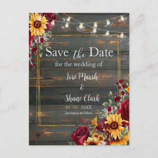 Rustic Rose and Aster Wedding Save the Date Postcard